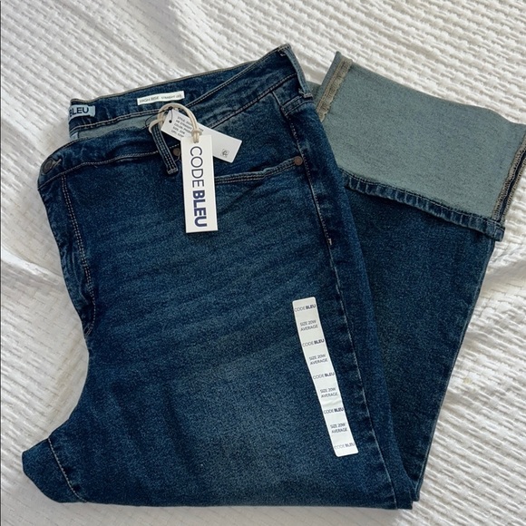 Code Bleu Deep Blue Denim JeansSize 20W High Rise Straight Leg New - Picture 2 of 13